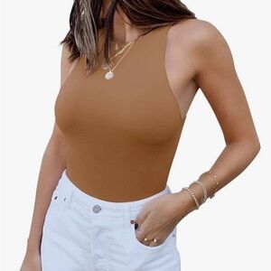 ReoRia High Neck Racerback Sleeveless Bodysuit Tank Top Rust Brown Size XL
